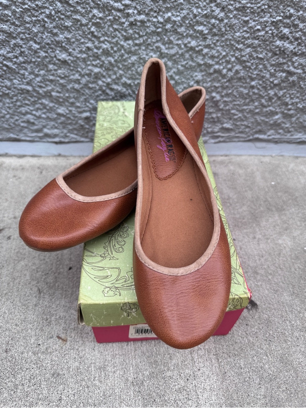 Brand New American Rag Cognac Leather Ballet Flats - Women’s Size 6.5